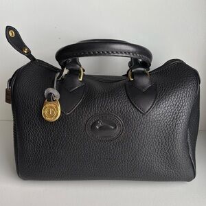 Dooney & Bourke Black Pebbled Leather Bowling Satchel with Gold Hardware